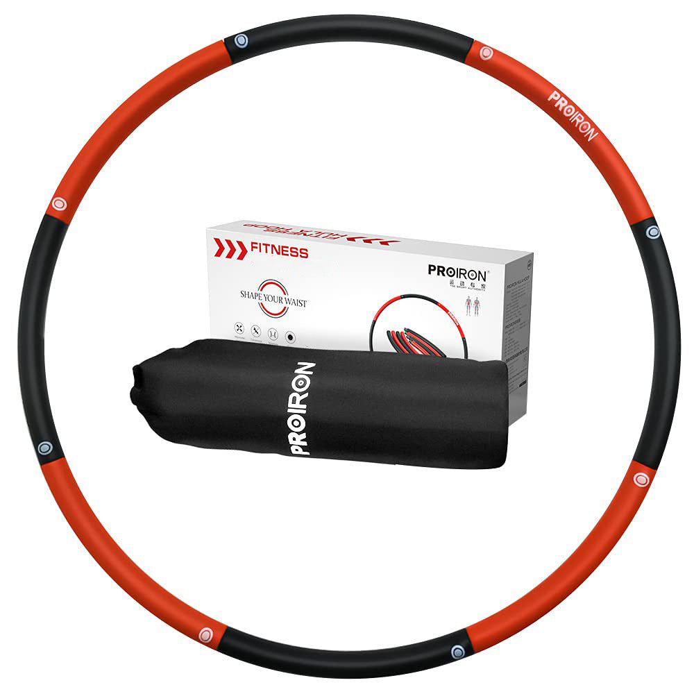 Black and red PROIRON 1.8 kg weighted hula hoop with carrying bag