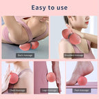 Pink PROIRON massage ball used against a wall and on the floor