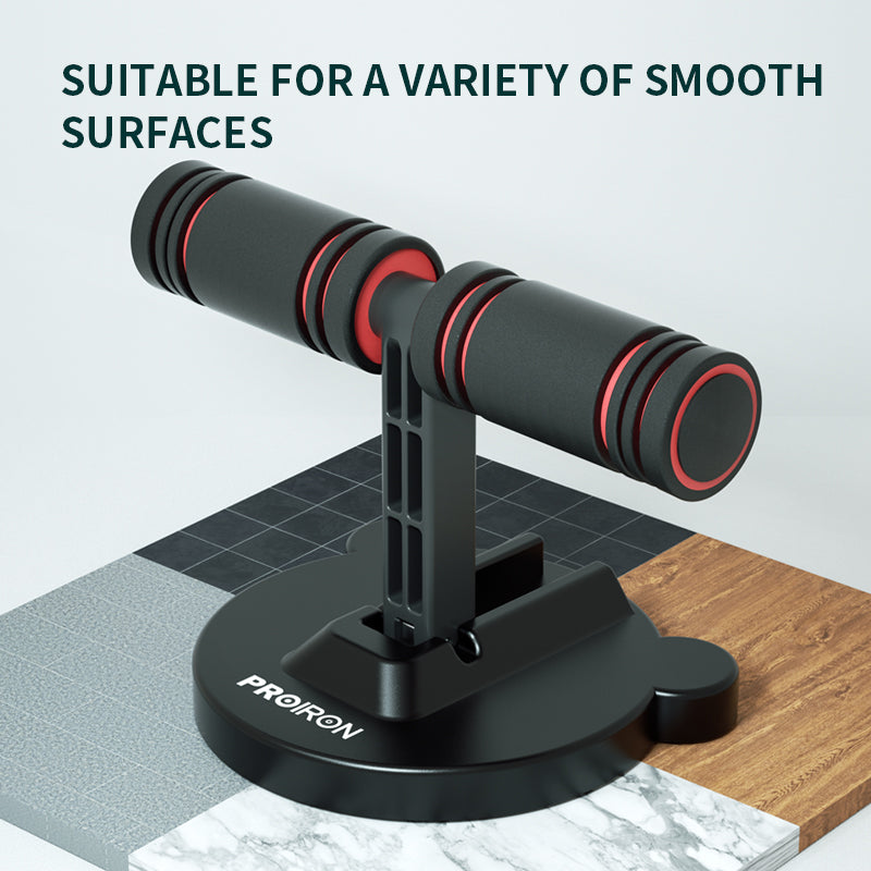 PROIRON suction-base sit-up aid shown with smooth floor surface examples