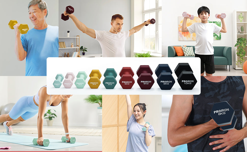PROIRON Neoprene Dumbbell Pairs (1kg, 1.5kg, 2kg) | Yoga & Aerobics | Warsaw Stock