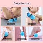 Blue PROIRON massage ball used against a wall and on the floor