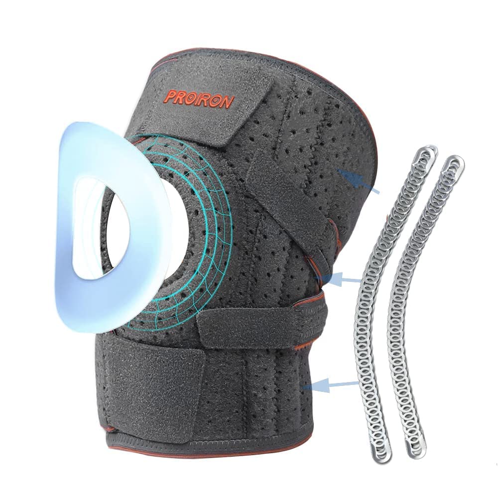 PROIRON grey and orange adjustable knee support with padded ring and side springs