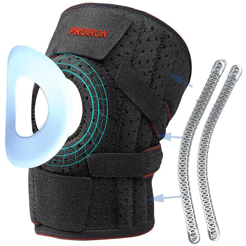 PROIRON black and orange adjustable knee support with padded ring and side springs