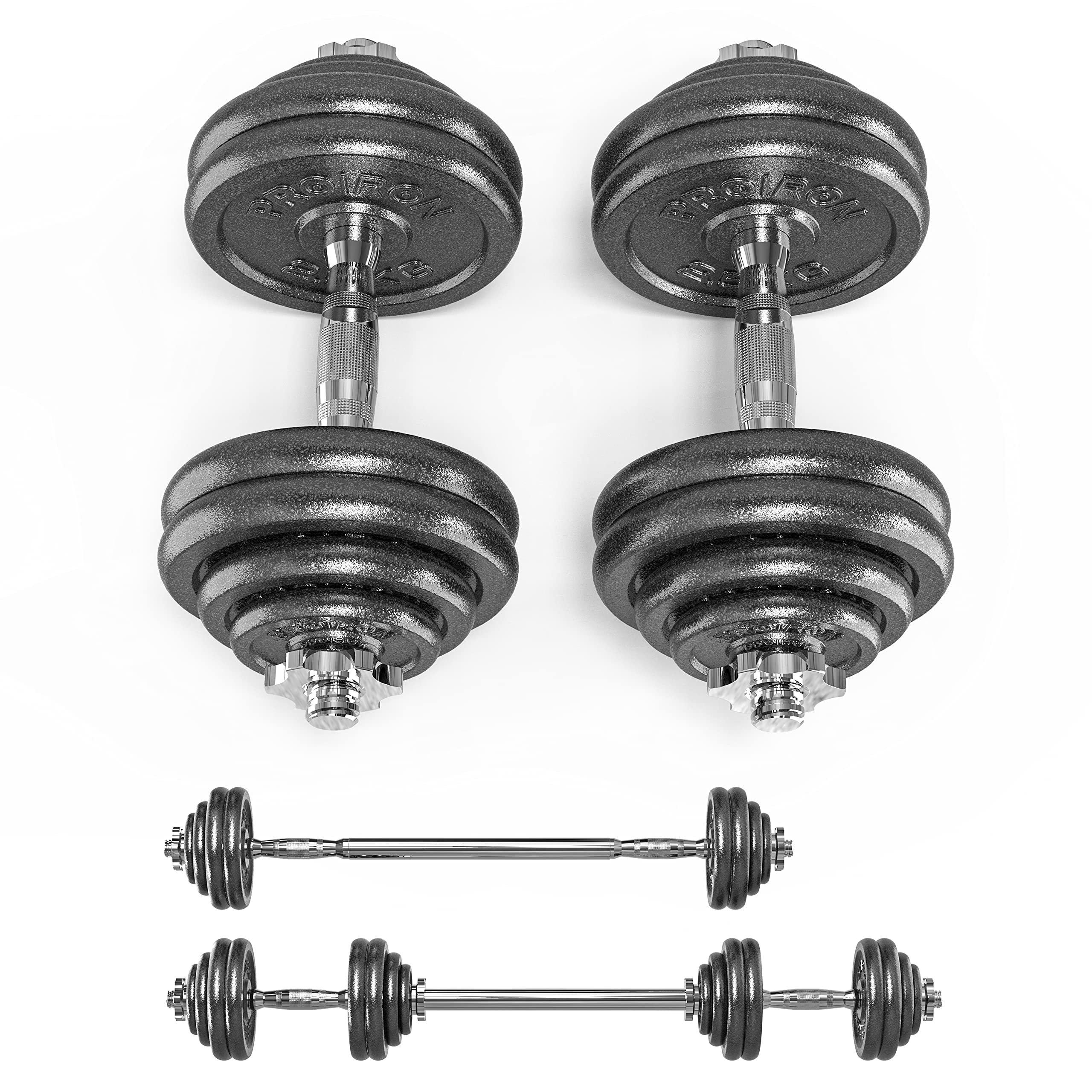 PROIRON Cast Iron Adjustable Dumbbell Set (20kg, 30kg) | Solid Steel | Warsaw Stock
