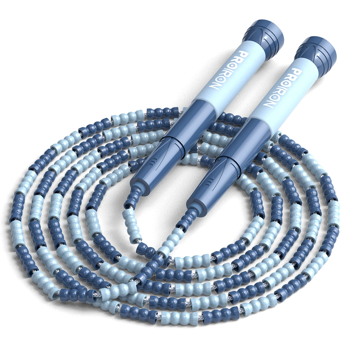 Blue PROIRON soft beaded jump rope with silicone-covered handles