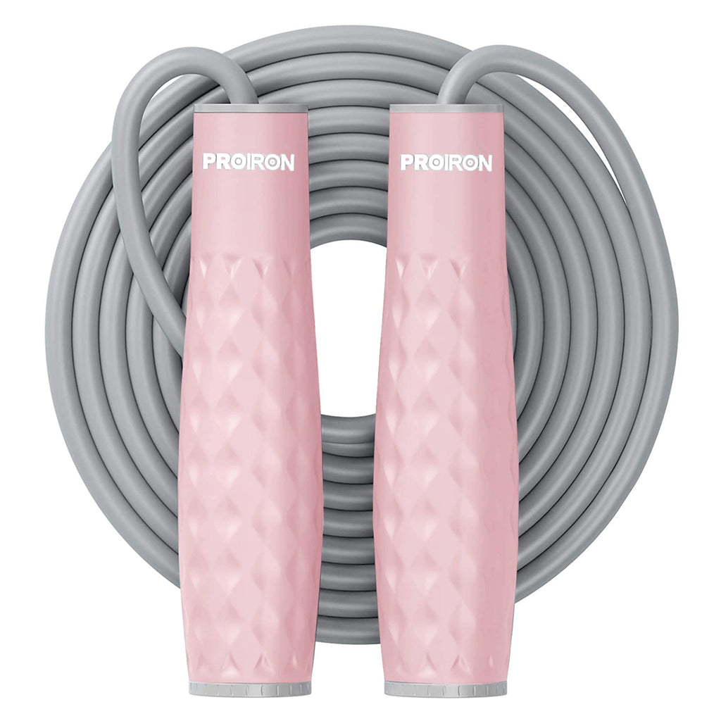 Pink PROIRON weighted jump rope with textured silicone grips
