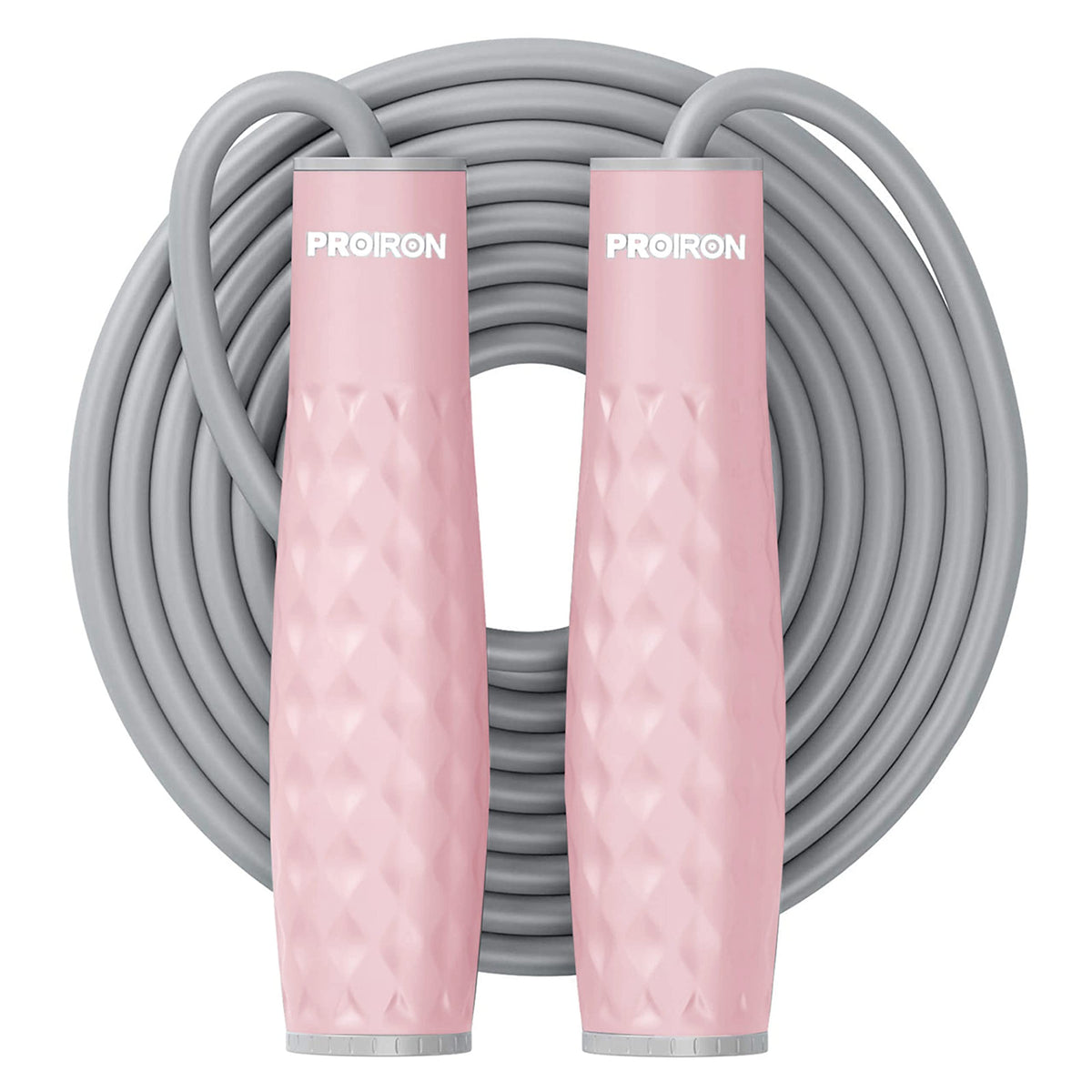 Pink PROIRON weighted jump rope with textured silicone grips