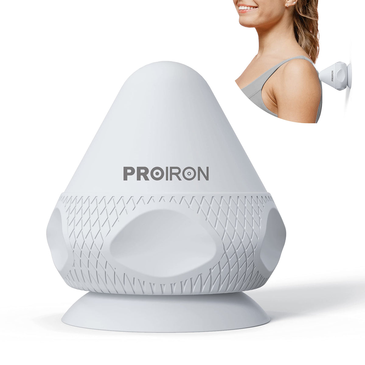 Grey PROIRON silicone suction cup massage ball with rounded head and integrated base