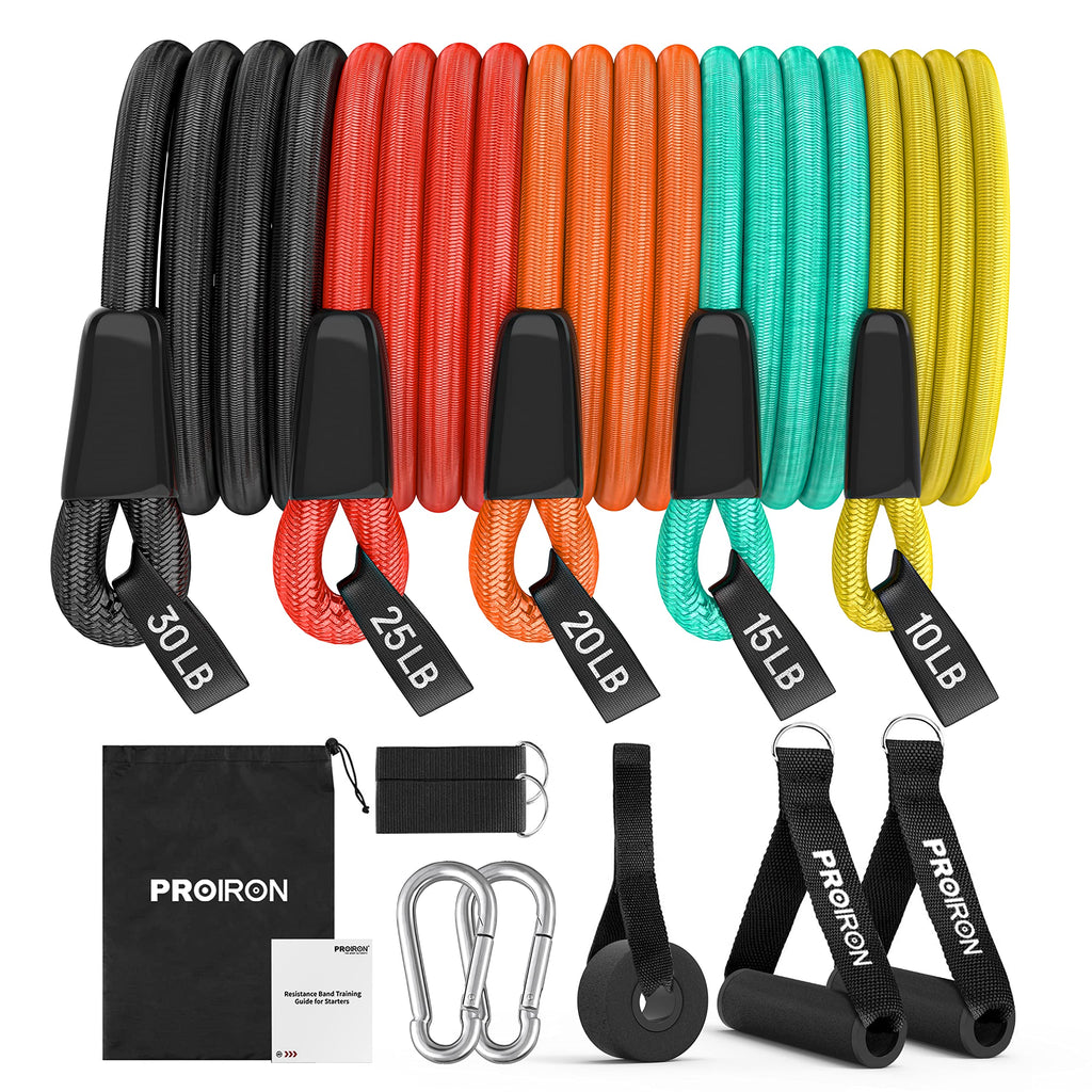 PROIRON Resistance Band Set - 5 Professional Tubes (100 lbs Total) with Handles & Door Anchor