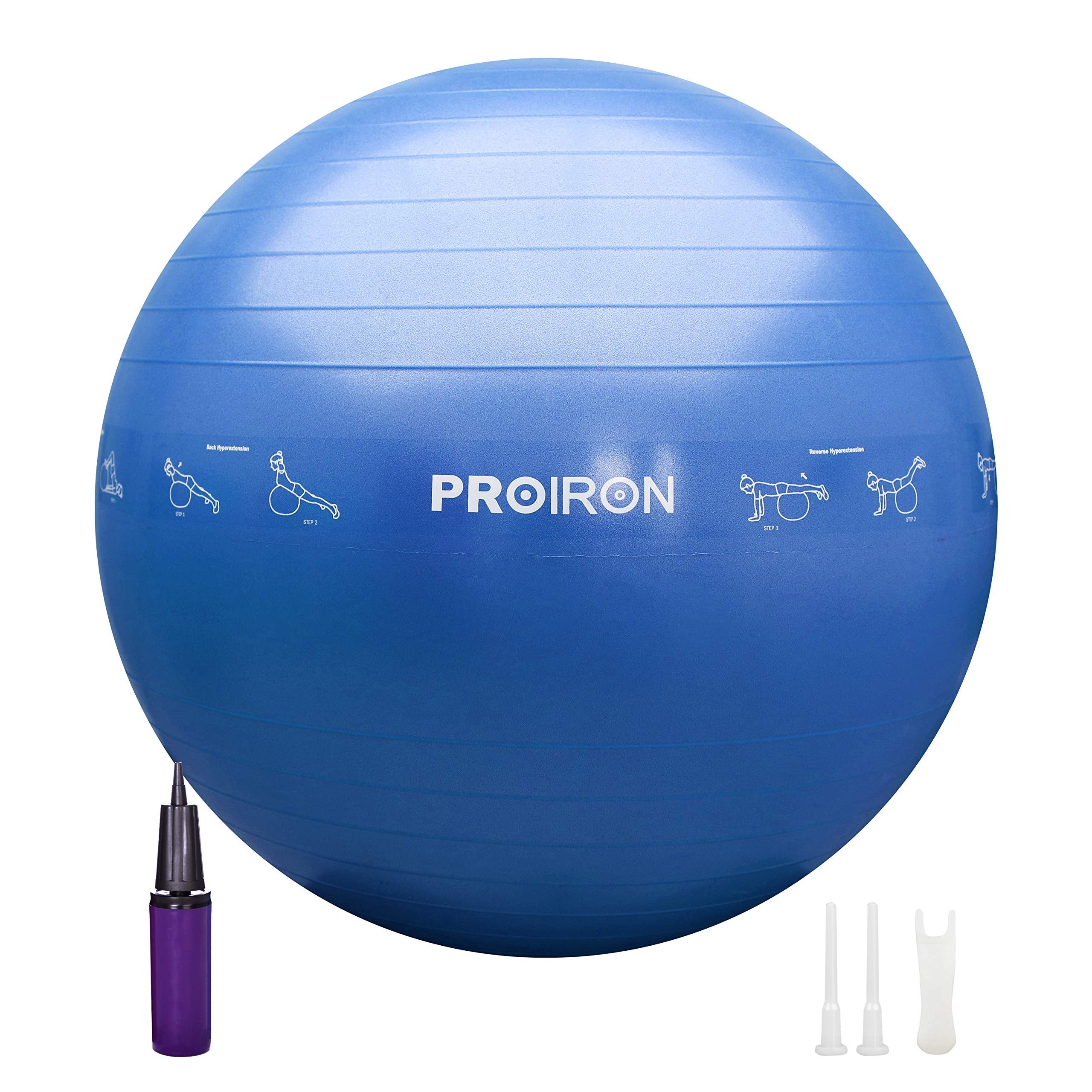 PROIRON Anti-Burst Yoga Ball with 18+ Printed Postures (65cm/75cm)