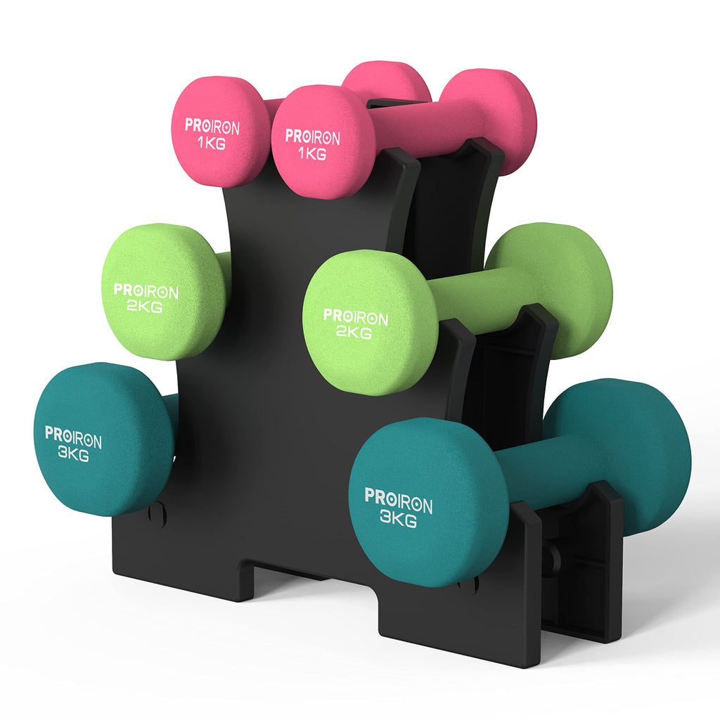 PROIRON Neoprene Dumbbell Set with Rack | 6 Weights (1kg, 2kg, 3kg Pairs) | Warsaw Stock