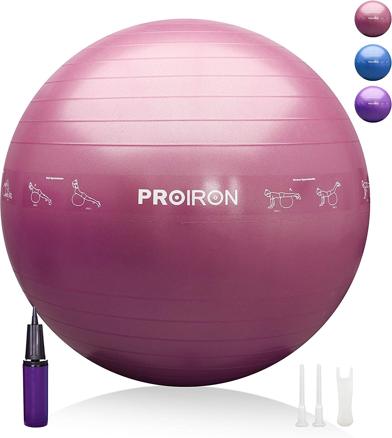 PROIRON Anti-Burst Yoga Ball with 18+ Printed Postures (65cm/75cm)