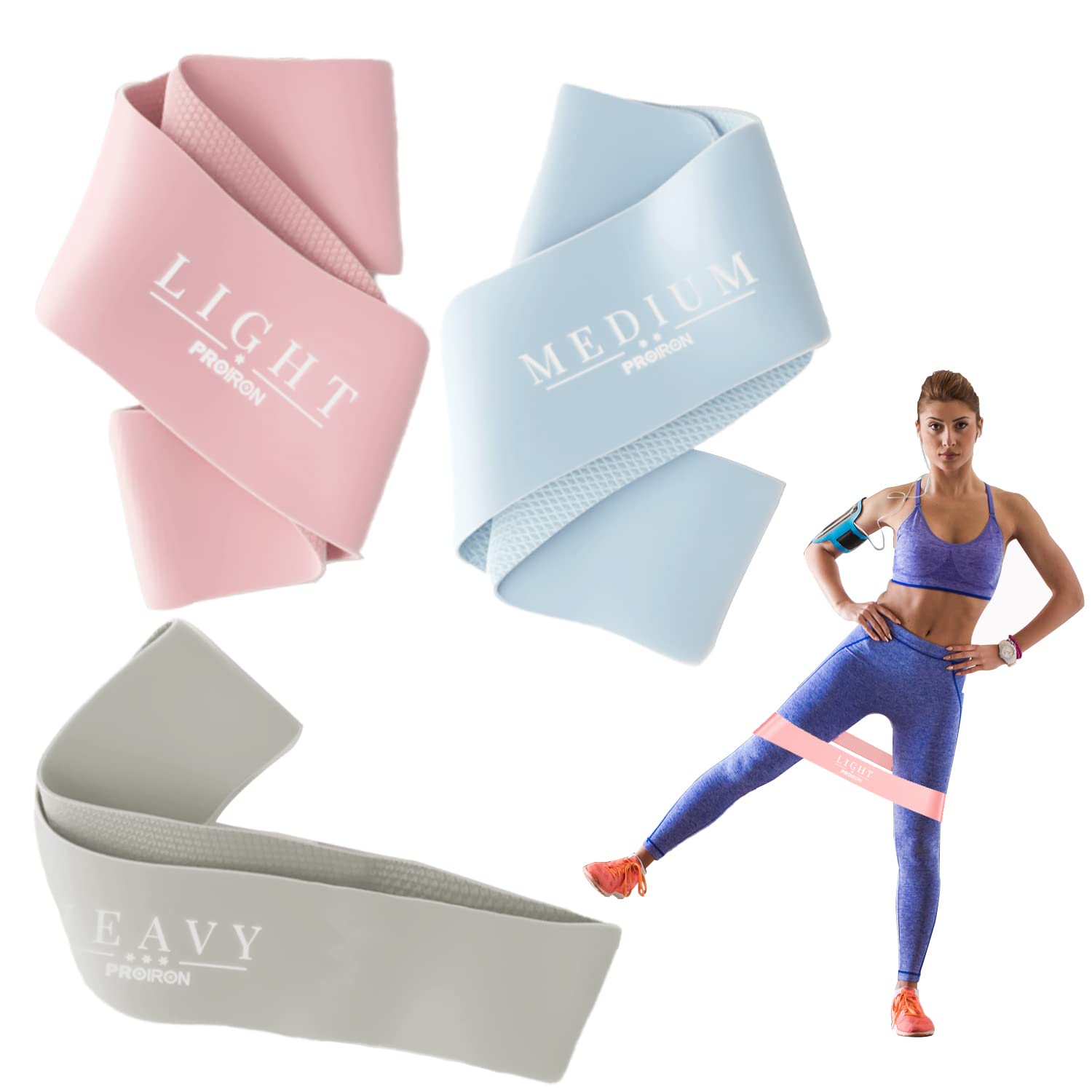 PROIRON Resistance Bands Set of 3 (10/15/20 lbs) - 100% Natural Latex for Yoga & Fitness