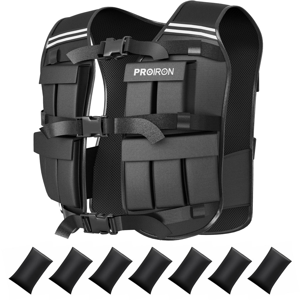 Black PROIRON 20 kg adjustable weighted vest with removable weight bags