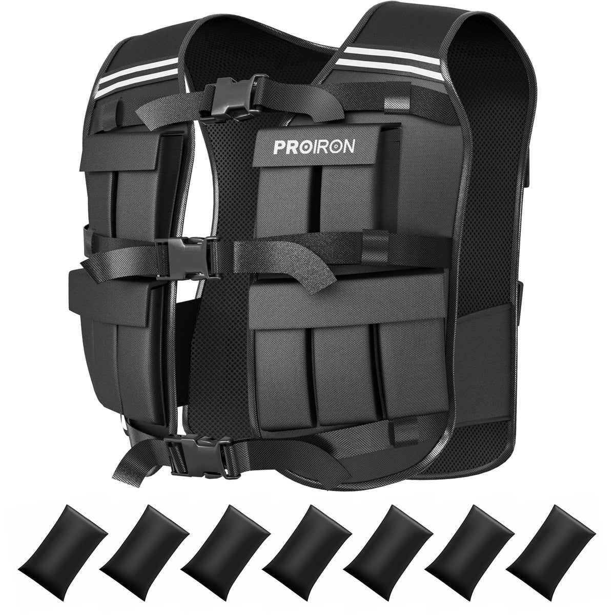 Black PROIRON 20 kg adjustable weighted vest with removable weight bags