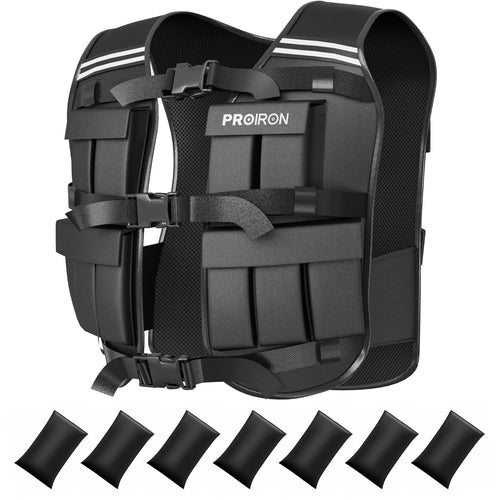 Black PROIRON 20 kg adjustable weighted vest with removable weight bags