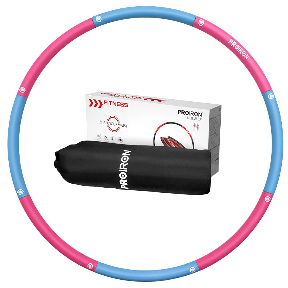 Blue and pink PROIRON 1.2 kg weighted hula hoop with carrying bag
