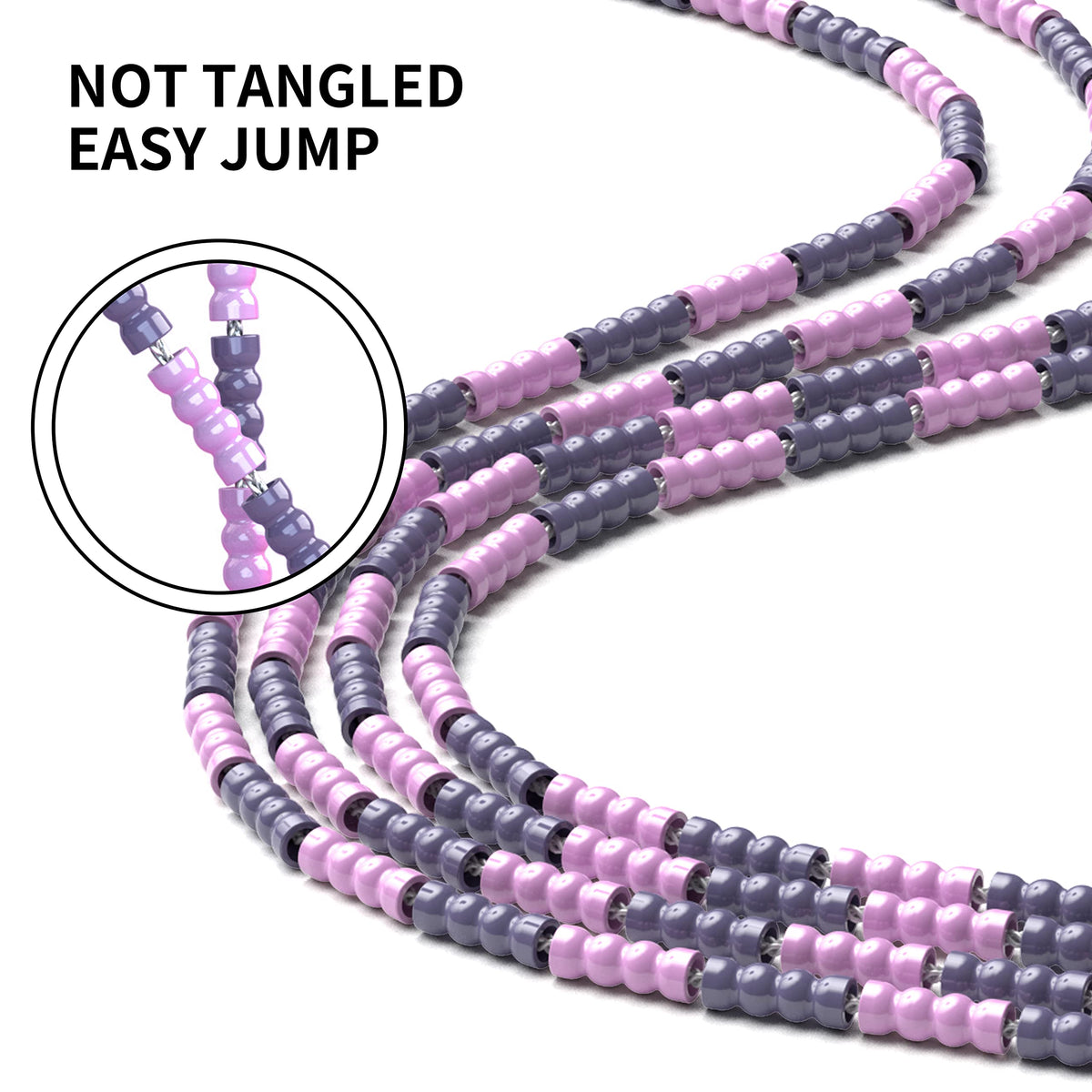 Pink and purple segmented beaded jump rope construction