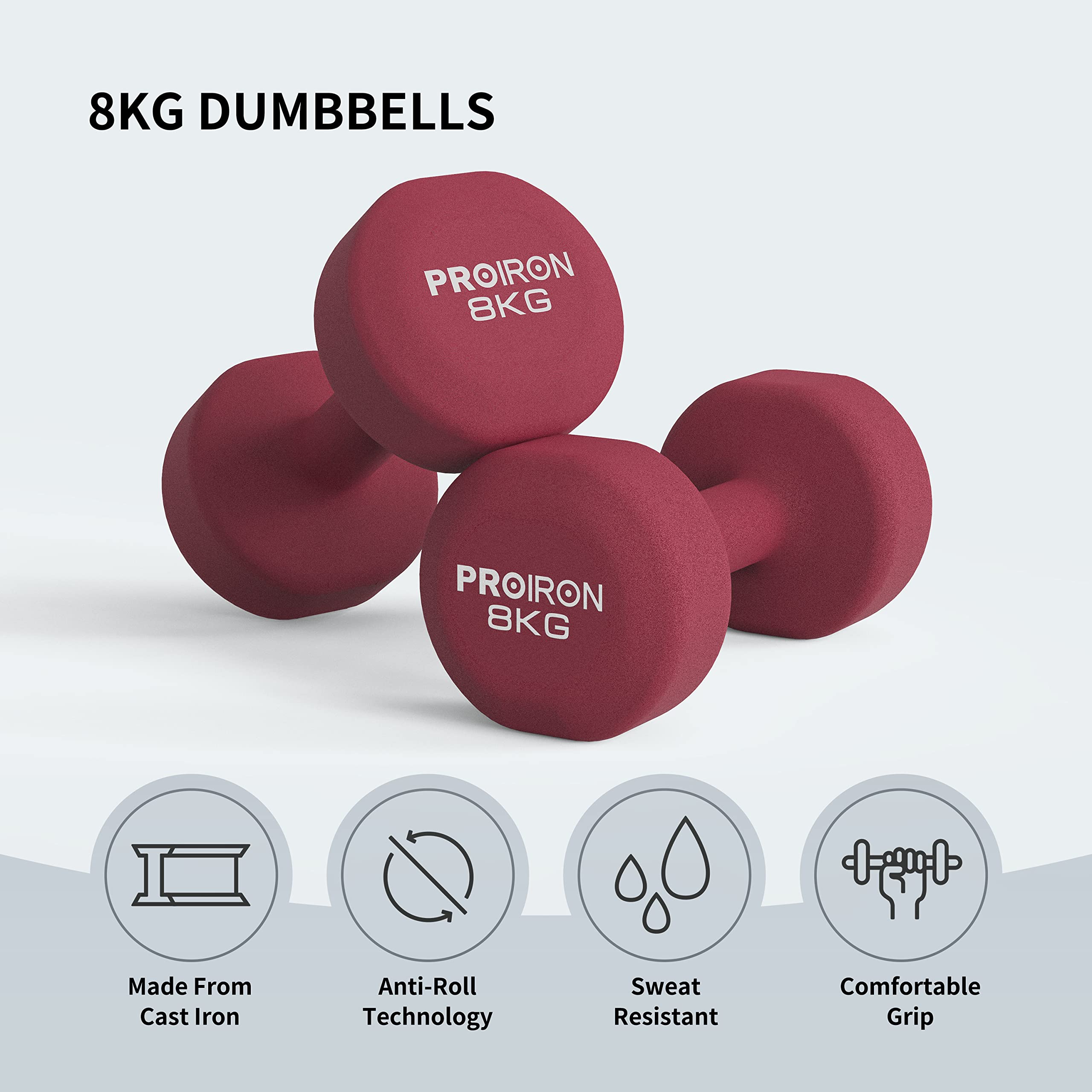 PROIRON Neoprene Dumbbell 1-10kg | Anti-Roll | Warsaw Stock