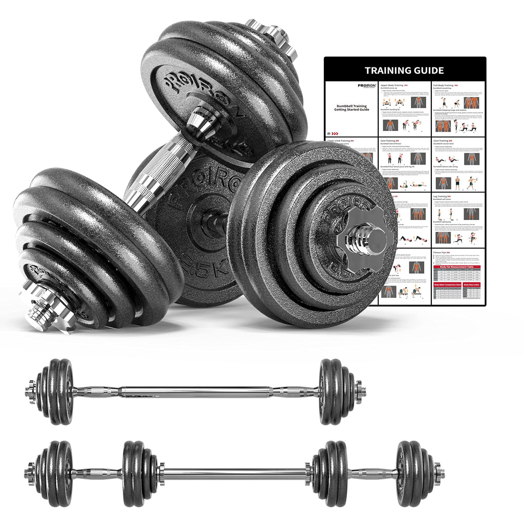 PROIRON Cast Iron Adjustable Dumbbell Set (20kg, 30kg) | Solid Steel | Warsaw Stock