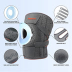 Grey knee support construction, perforated fabric, straps and silicone strips