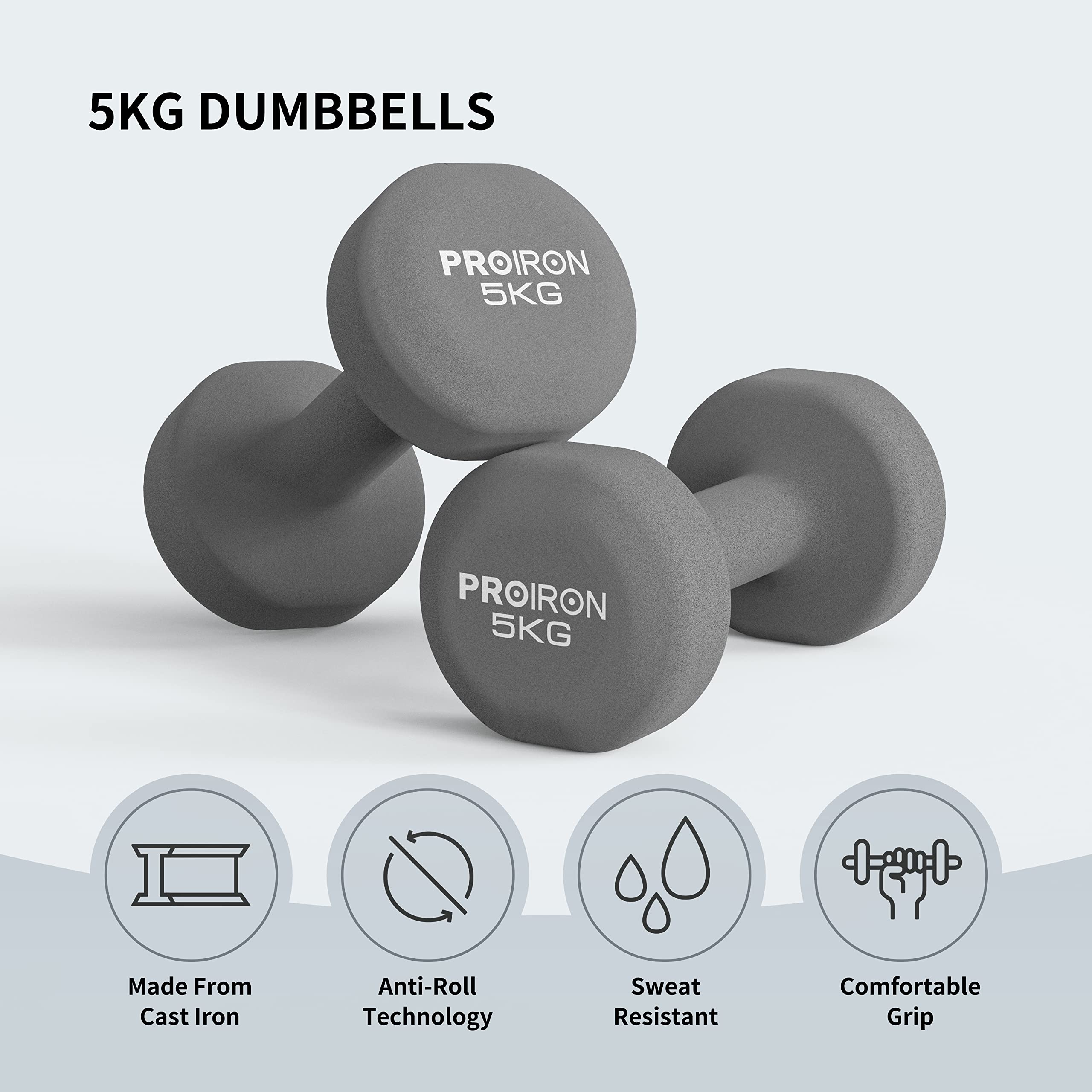 PROIRON Neoprene Dumbbell 1-10kg | Anti-Roll | Warsaw Stock
