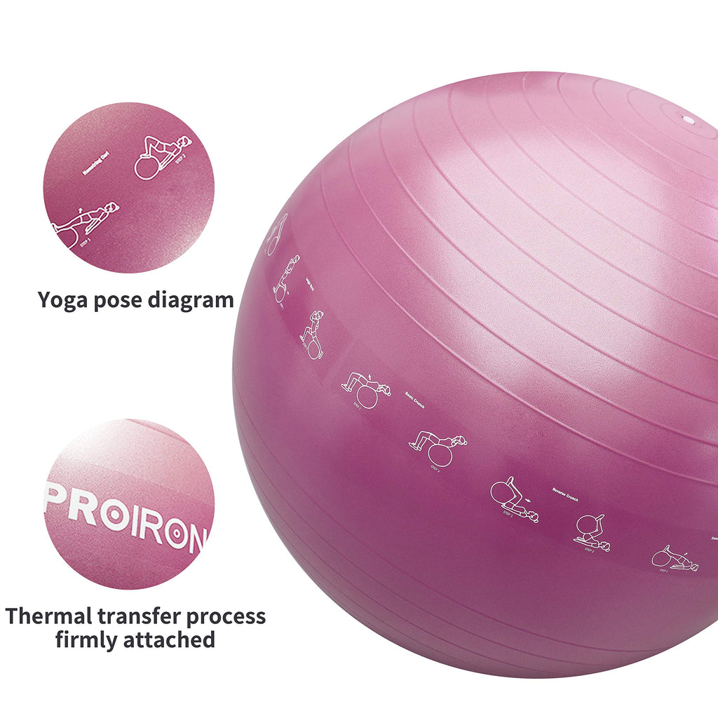 PROIRON Anti-Burst Yoga Ball with 18+ Printed Postures (65cm/75cm)