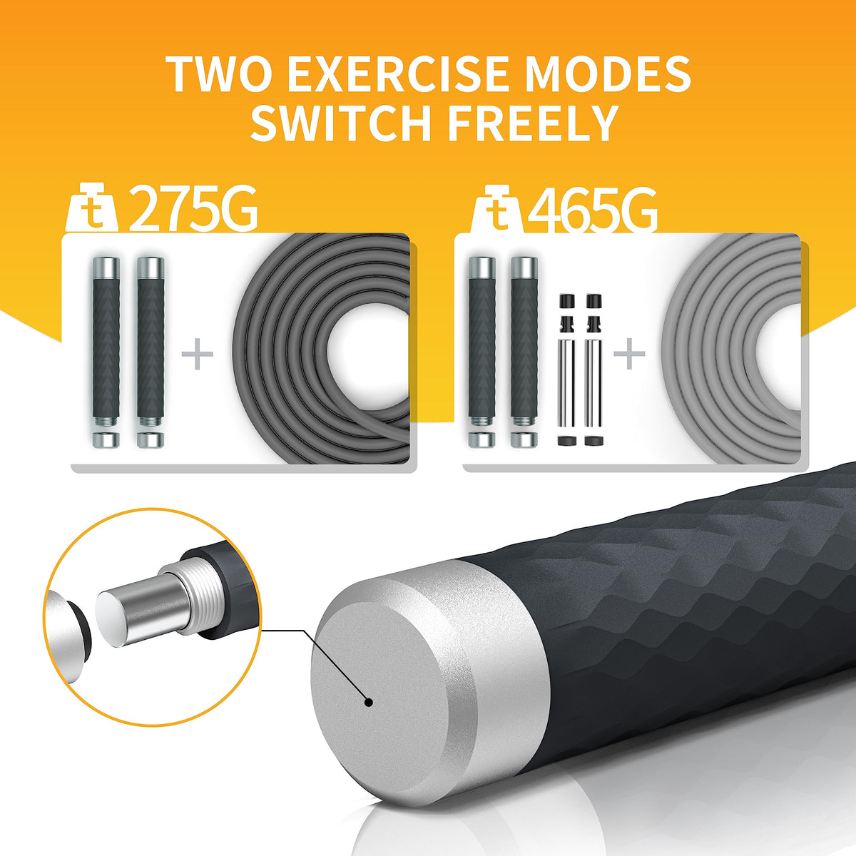 PROIRON black jump rope with removable 95 g weights in each handle
