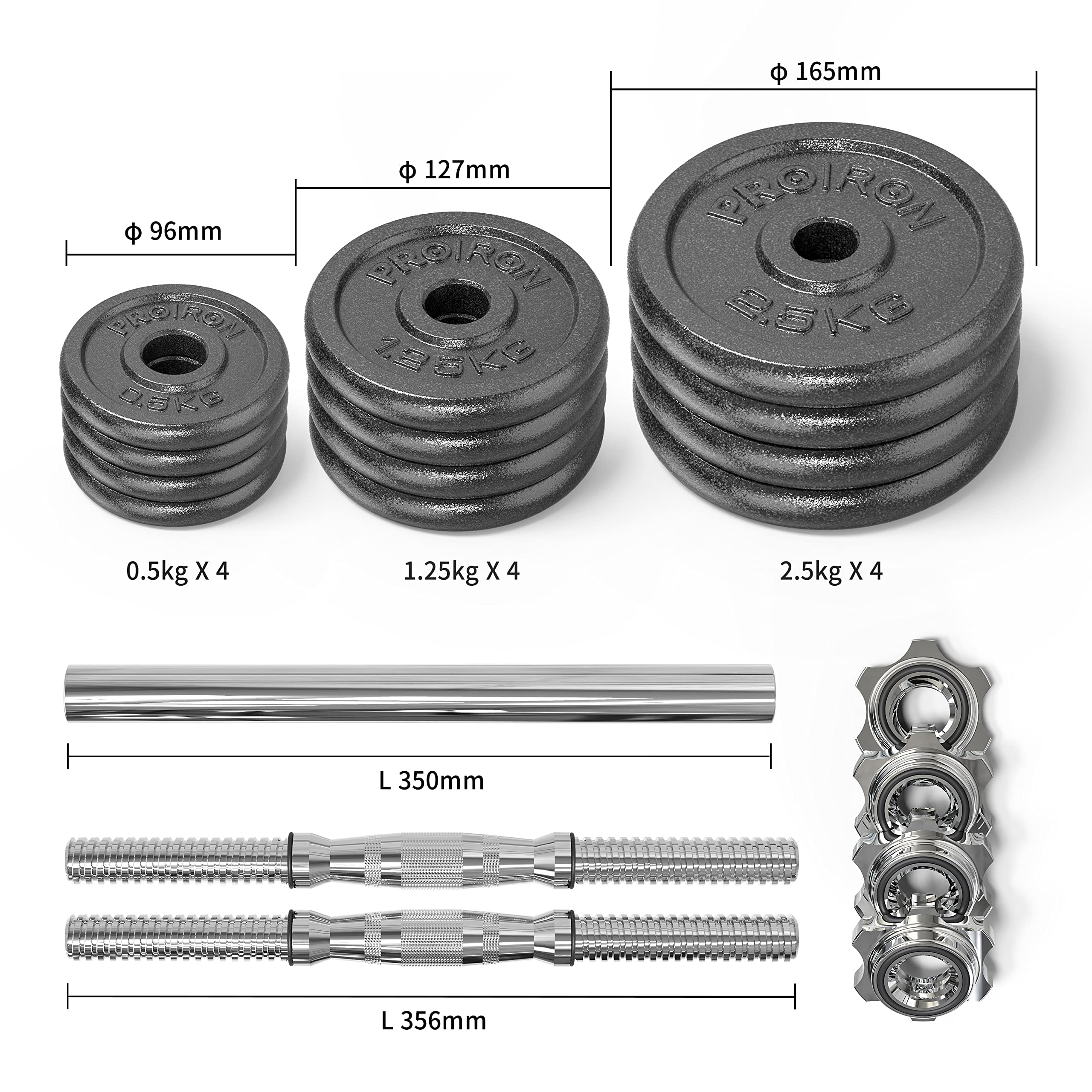 PROIRON Cast Iron Adjustable Dumbbell Set (20kg, 30kg) | Solid Steel | Warsaw Stock