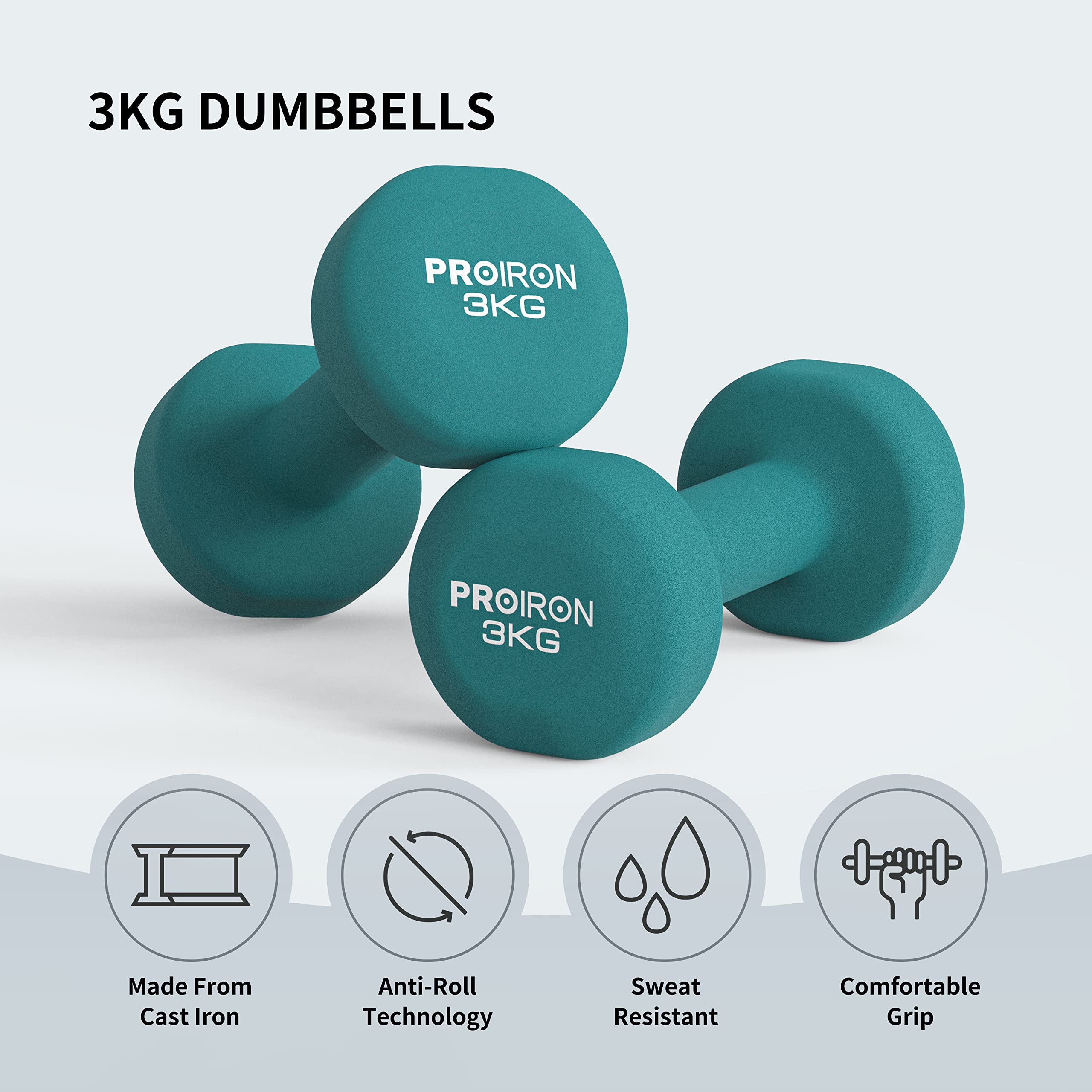 PROIRON Neoprene Dumbbell 1-10kg | Anti-Roll | Warsaw Stock