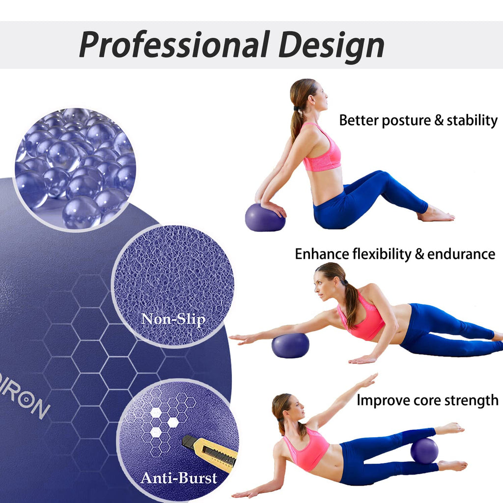 PROIRON 25cm purple Pilates ball – Textured surface and exercise examples