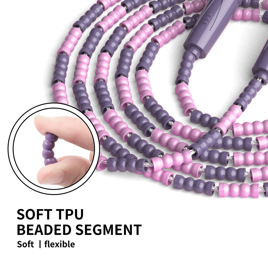 Flexible TPU beads on the pink and purple PROIRON jump rope