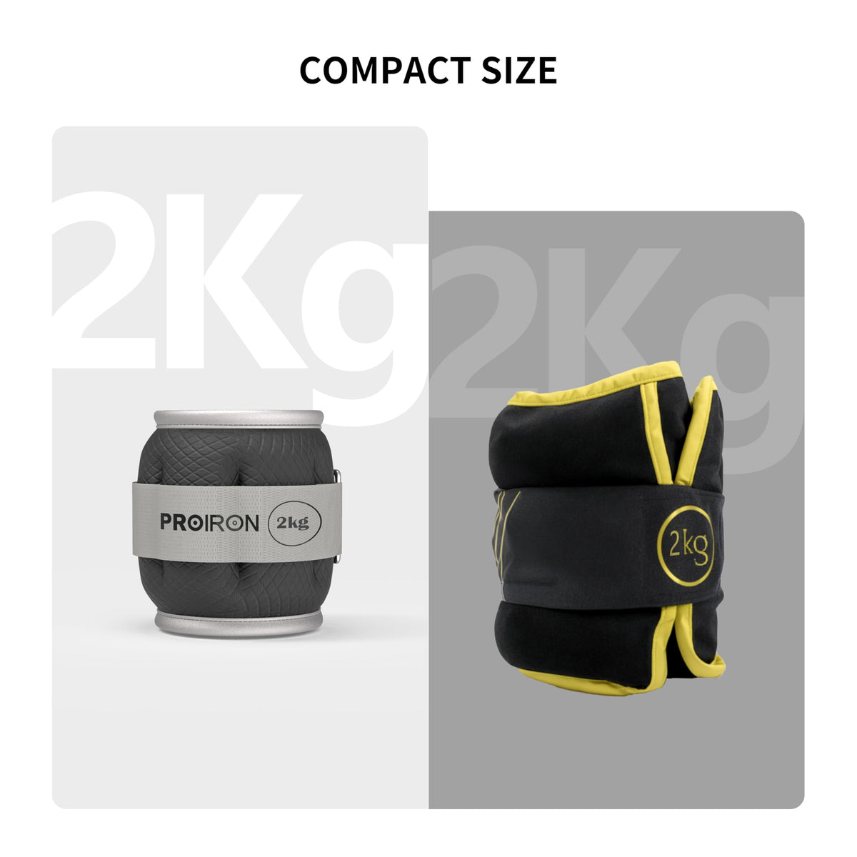 Black PROIRON wrist and ankle weights, 2 kg each: Compact 2 kg weight design