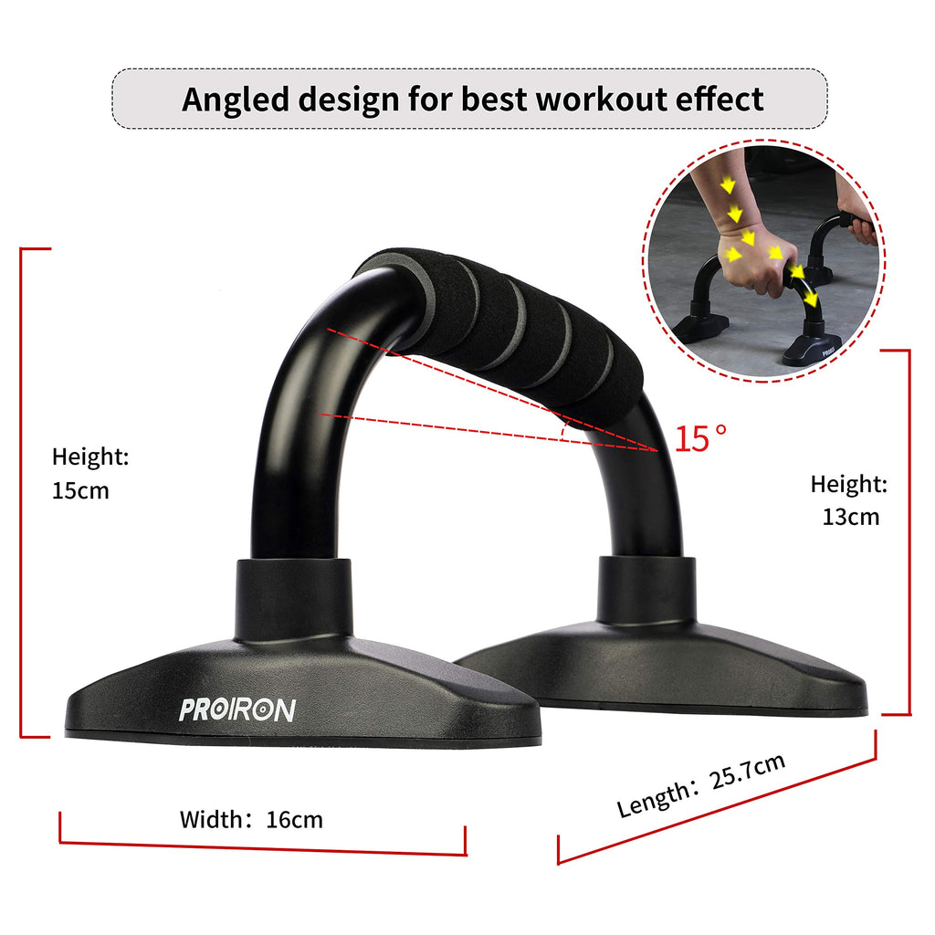 PROIRON push-up bar dimensions and 15-degree inclined handle