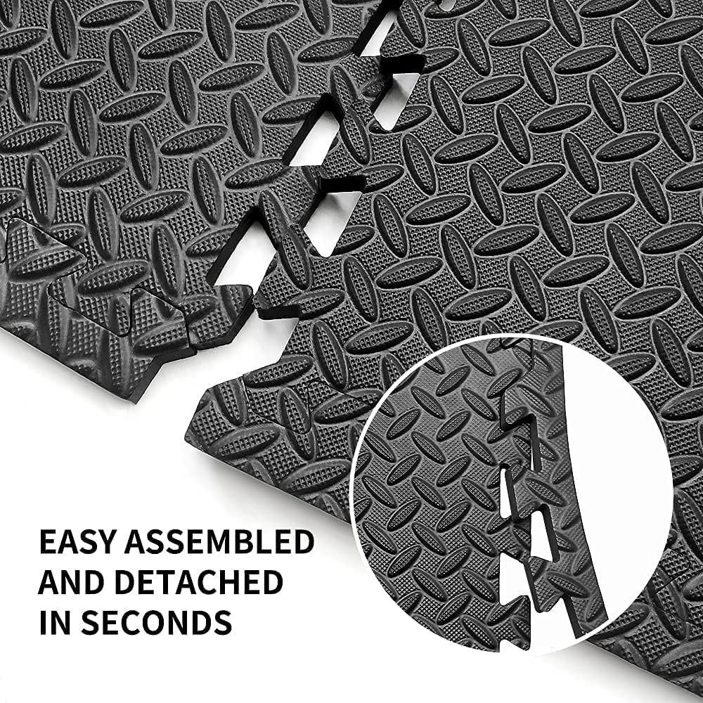 PROIRON 2cm Thick Puzzle Gym Mat, High-Density EVA Foam Flooring, 61x61cm (6 Pieces, 2.16m²), Black