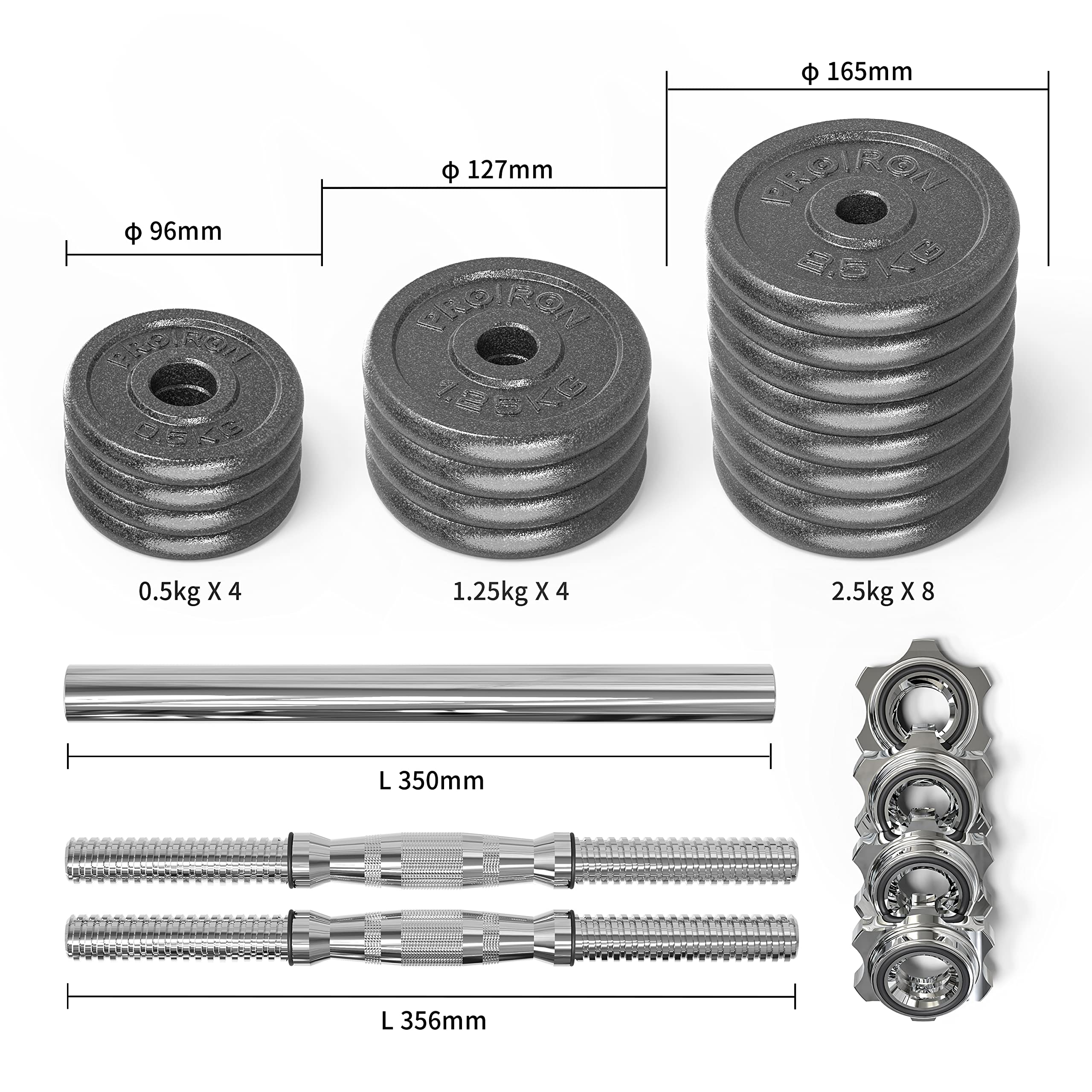 PROIRON Cast Iron Adjustable Dumbbell Set (20kg, 30kg) | Solid Steel | Warsaw Stock