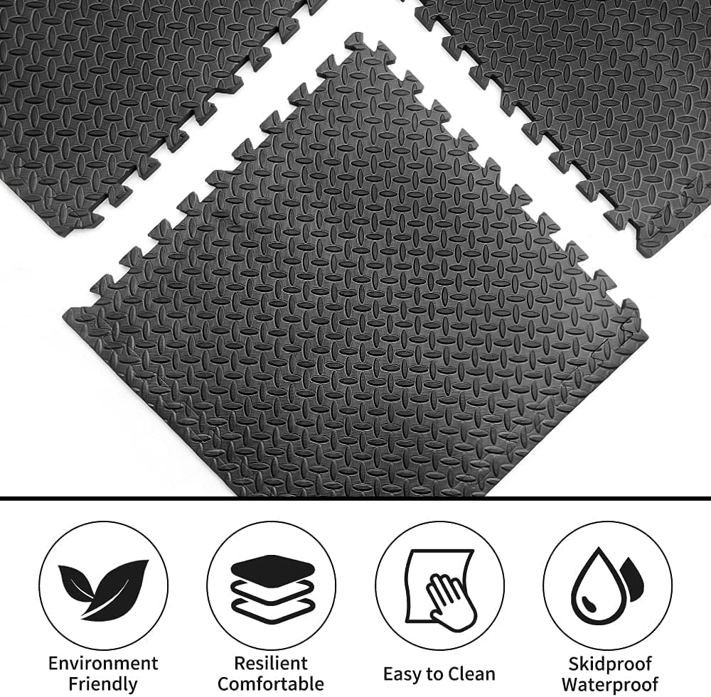 PROIRON 2cm Thick Puzzle Gym Mat, High-Density EVA Foam Flooring, 61x61cm (6 Pieces, 2.16m²), Black