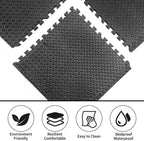 PROIRON 2cm Thick Puzzle Gym Mat, High-Density EVA Foam Flooring, 61x61cm (6 Pieces, 2.16m²), Black
