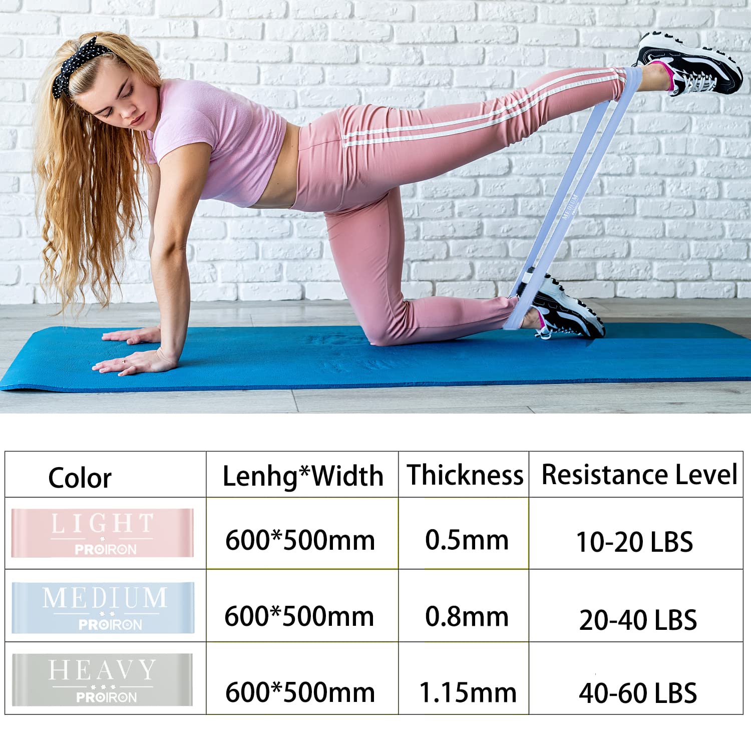 PROIRON Resistance Bands Set of 3 (10/15/20 lbs) - 100% Natural Latex for Yoga & Fitness