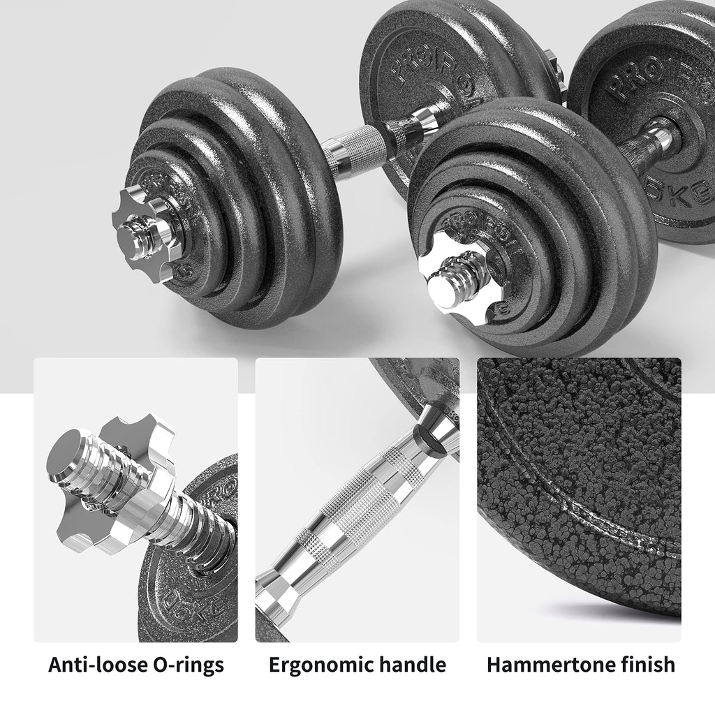 PROIRON Cast Iron Adjustable Dumbbell Set (20kg, 30kg) | Solid Steel | Warsaw Stock