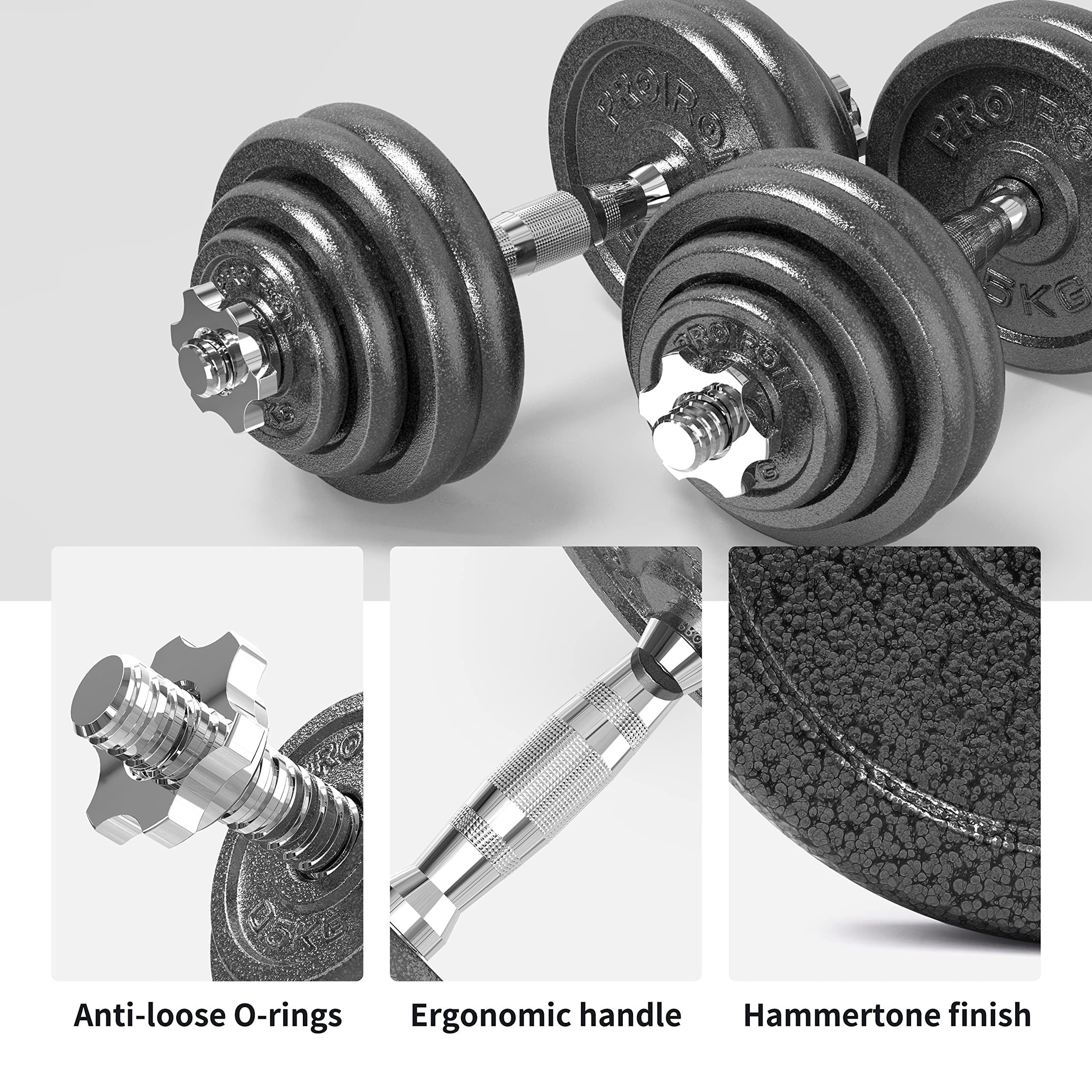 PROIRON Cast Iron Adjustable Dumbbell Set (20kg, 30kg) | Solid Steel | Warsaw Stock