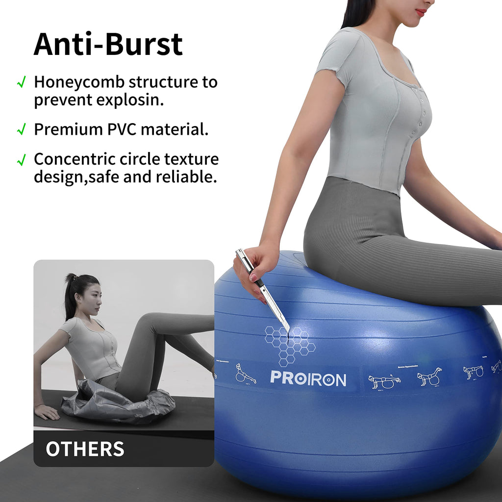 PROIRON Anti-Burst Yoga Ball with 18+ Printed Postures (65cm/75cm)