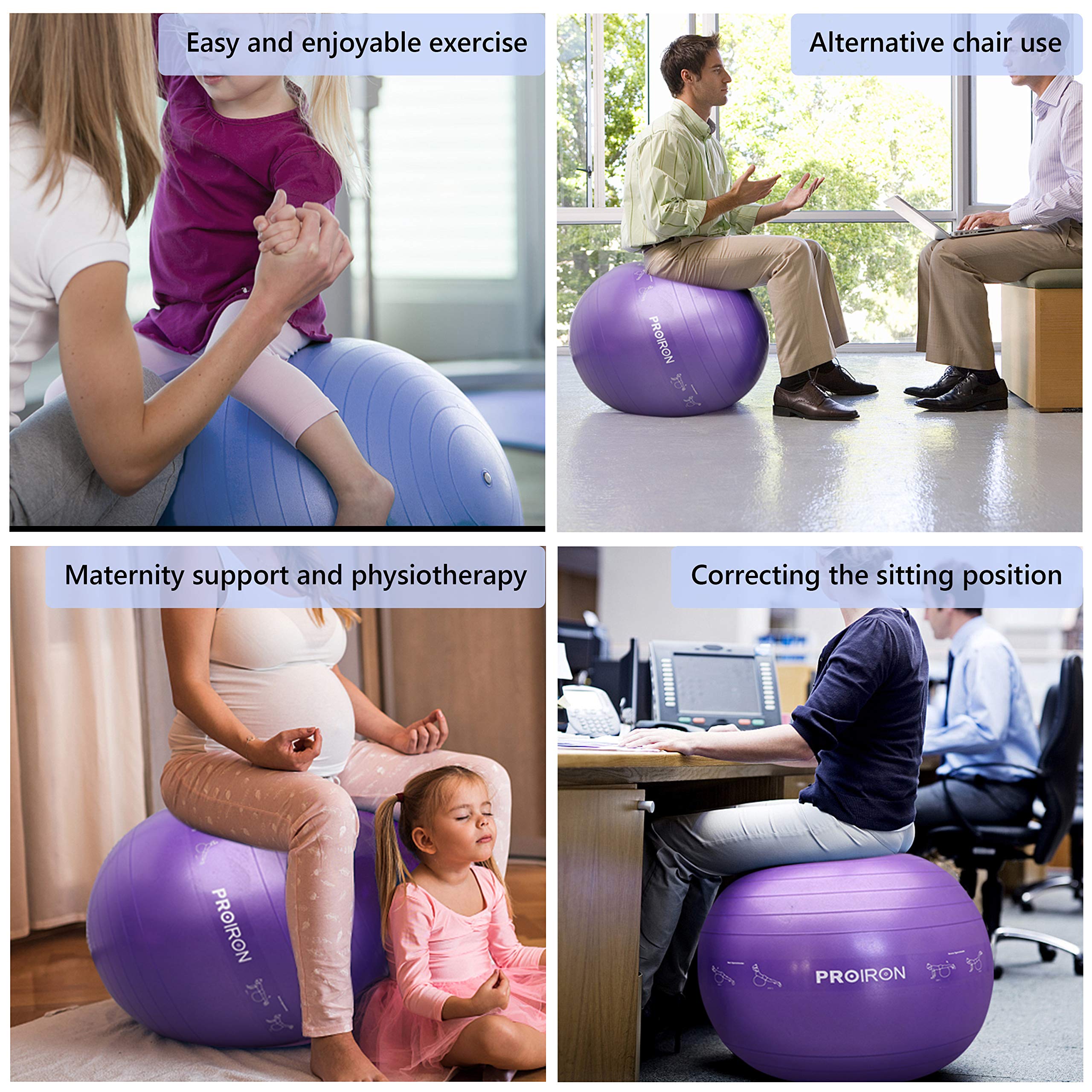 PROIRON Anti-Burst Yoga Ball with 18+ Printed Postures (65cm/75cm)