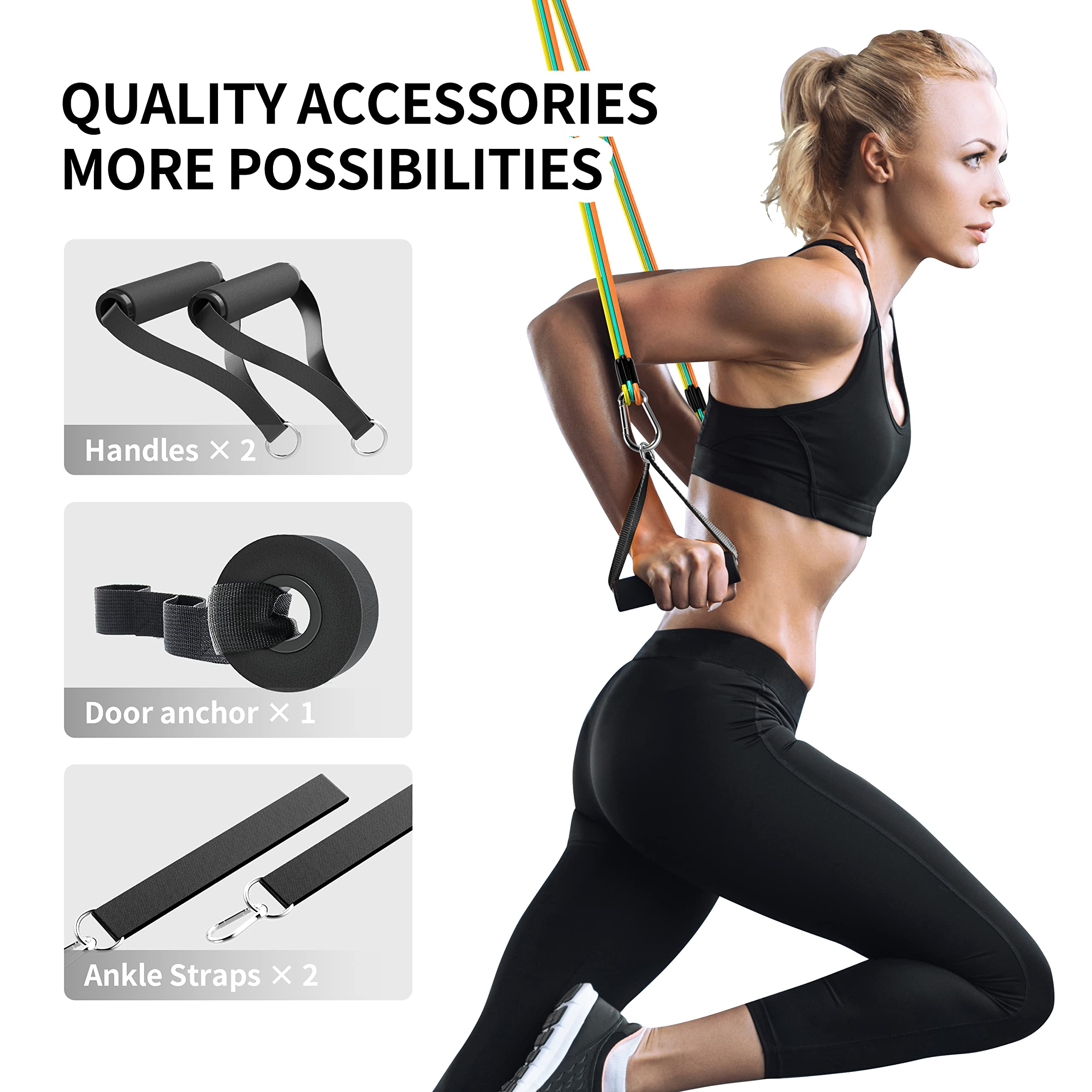 PROIRON Resistance Band Set - 5 Professional Tubes (100 lbs Total) with Handles & Door Anchor