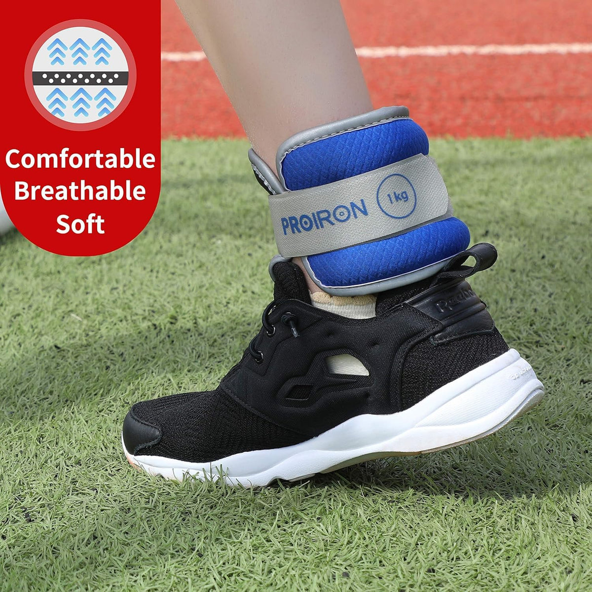 Blue PROIRON wrist and ankle weights, 1 kg each: Fabric covering and ankle fit