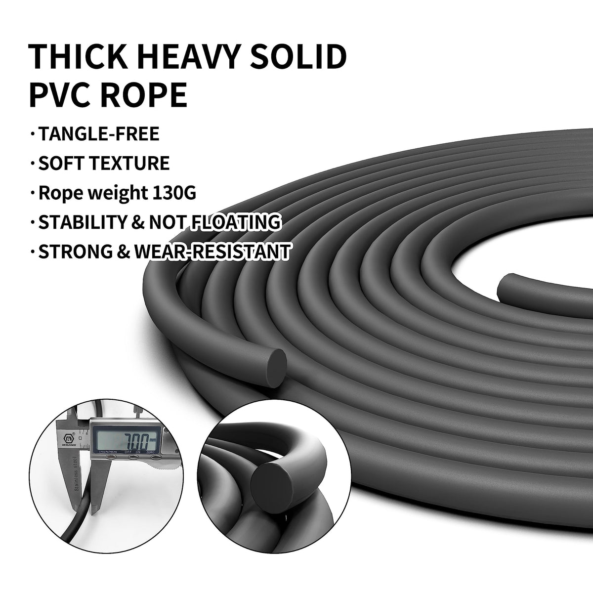 Thick 7 mm PVC rope on the black PROIRON weighted jump rope