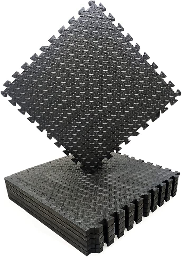 PROIRON 2cm Thick Puzzle Gym Mat, High-Density EVA Foam Flooring, 61x61cm (6 Pieces, 2.16m²), Black