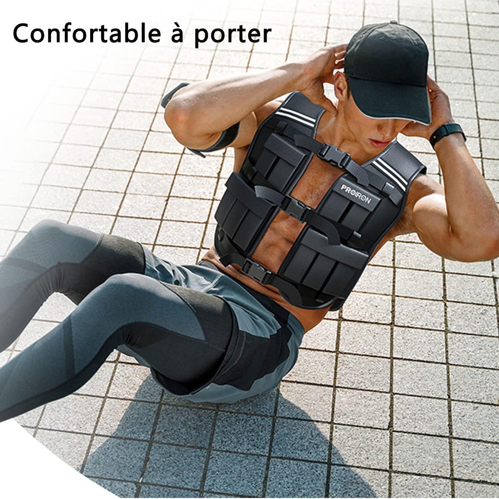 PROIRON weighted vest worn during a controlled sit-up exercise