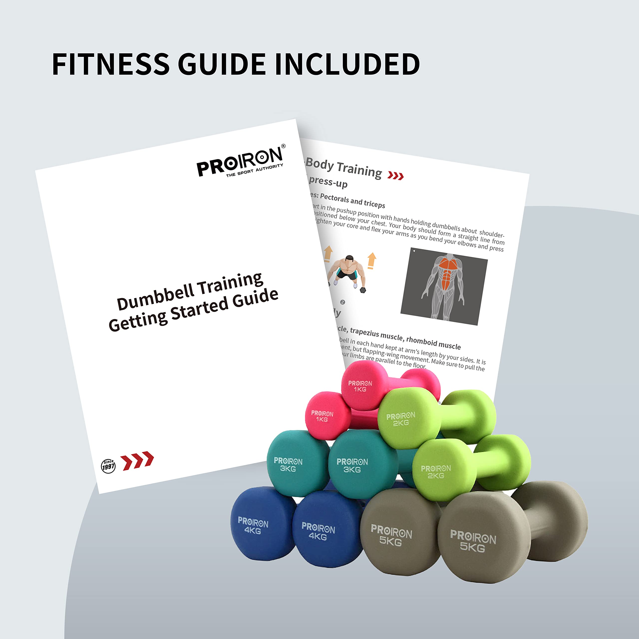 PROIRON Neoprene Dumbbell Set with Rack | 6 Weights (1kg, 2kg, 3kg Pairs) | Warsaw Stock