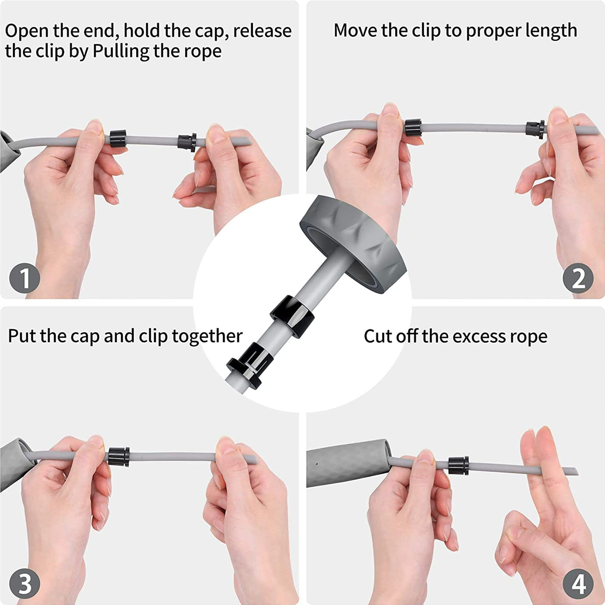 Step-by-step length adjustment for the pink PROIRON jump rope